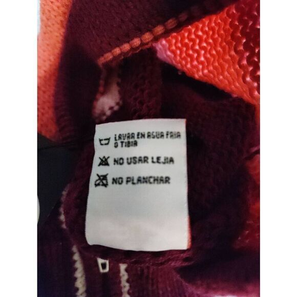 PERUVIAN HAND KNIT PATCHWORK HOODED ZIP UP PINK PURPLE SWEATER NEW - Picture 10 of 10